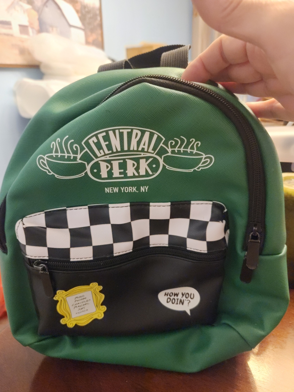 FRIENDS Green Mini Backpack with Checker Pocket & Patches